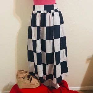 FRИCH- Navy Blue White Large Checkered Midi Skirt